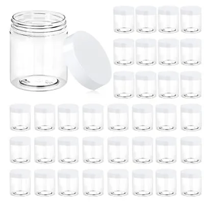 36 Pack 8 OZ Plastic Jars Round Clear Cosmetic Container Jars With White Lids • $36.67