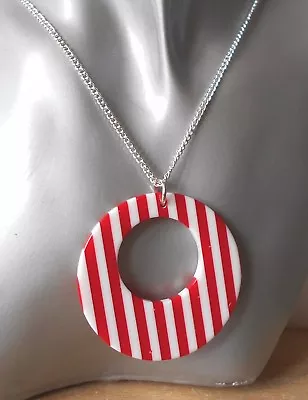 Fab 60s Inspired Red & White Striped Hoop Earrings/Necklace - Clip-on & Pierced  • £8.95