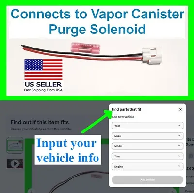 Vapor Canister Purge Solenoid Connector Plug Pigtail Harness Valve Fuel Wiring • $19.99