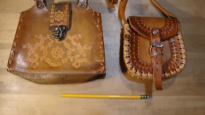 Vintage Hand Tooled Leather     Bag Purse Small Hippie Boho Lot Of 2 • $35