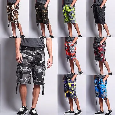 Men's Camo Camouflage Military Army Ripstop Belted Cargo Short Pants - 9AP30-O • $32.95