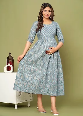 Summer Cotton Screen Printed Maternity Gown Kurti Baby Shower Dress Maternity • $33.14