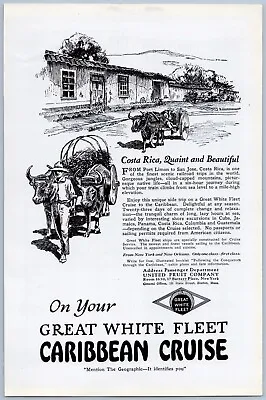 1921 Great White Fleet Vintage Travel Ad Caribbean Cruise Costa Rica Vacation • $12
