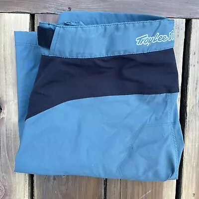 Troy Lee Designs Shorts Mens 32 Blue Green Flowline Mountain Bike NO PADDING • $34