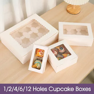 Cupcake Box Cases 1/2/4/8/12 Holes Window Face Cases Party Wedding Muffin Baking • $13.99