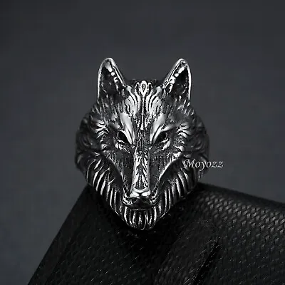 Cool Mens Stainless Steel Viking Fenrir Wolf Head Ring For Men Size 7-15 Gift • $7.99