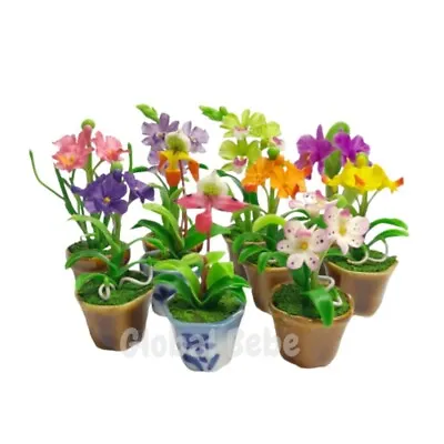 10 Miniature Color Flower In Pot Orchid Dollhouse Collection  Decor Gift 2023 • $44.99
