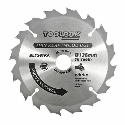 £9 • Buy 136mm X 20mm X 16T Thin Kerf Cordless TCT Saw Blade Wood Cutting Circular DIY