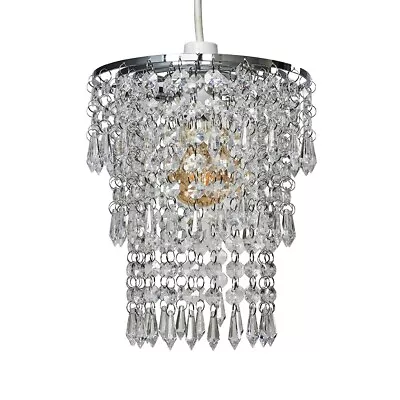 Acrylic Ceiling Light Shade Chrome Chandelier Jewel Lampshade Shade Easy Fit • £14.99