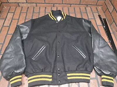 The Original Holloway Mens Size Lg Black & Yellow Wool & Leather Varsity Jacket • $59.99