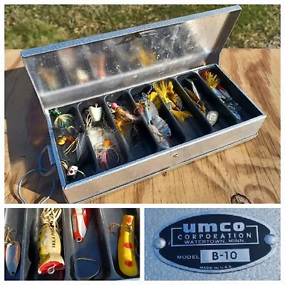Vintage UMCO Corporation B-10 USA Tackle Box LOADED Fishing Lures Double Sided • $49.99