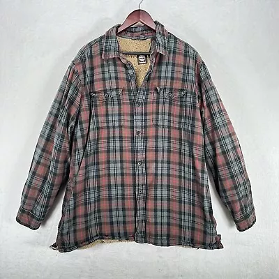 Timberland Jacket Mens XL Plaid Flannel Trucker Sherpa Lined Button Up Heavy • $40