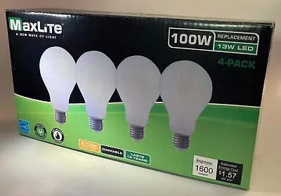 4 Pack Of MaxLite 100W 13W LED Replacement Bulbs- 13 Year Life!  FREE SHIPPING! • $10.98