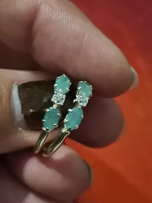 2ct Natural Green Emerald And Diamond Hoop Earrings 9ct Gold 375 Beautiful 2cm • £420