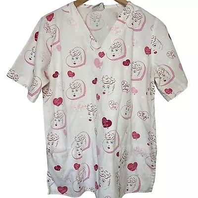  I Love Lucy Women Scrub Uniform Short Sleeve Top V Neck S • $24