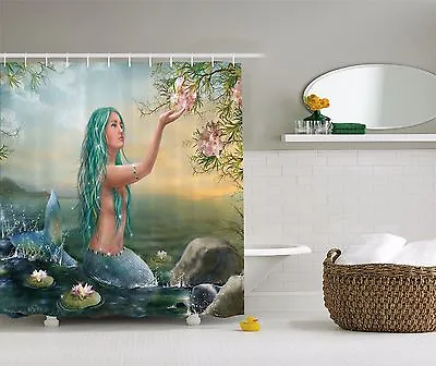 Enchanted Floral Mermaid In Ocean Beach Artwork Scene Fabric Shower Curtain • $34.99