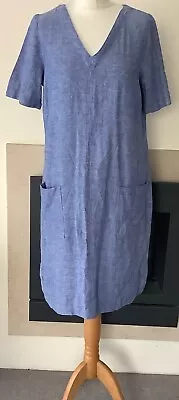 Marks And Spencer Dress 12 R Linen Mix Blue Chambray • £9.99