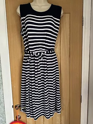 Maine Navy White Stripe Summer Dress Nautical Vibes Woth Belt S18 • £7.99