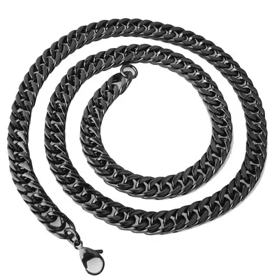 Mens Black Stainless Steel Curb Cuban Chain Necklace Or Bracelet 6/8/10/12/15mm  • $6.64