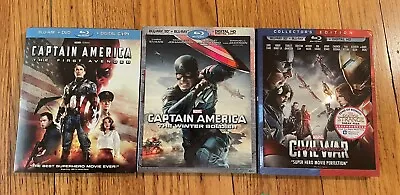 Marvel’s Captain America 3 Bluray Lot First Avenger + Winter Soldier + Civil War • $20