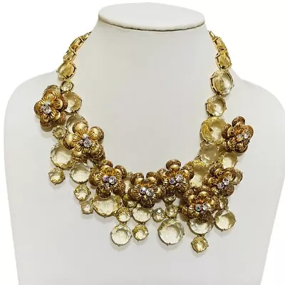 J CREW Midnight Floral Cascade Necklace Wedding Bride Prom Gold Plated Statement • $149