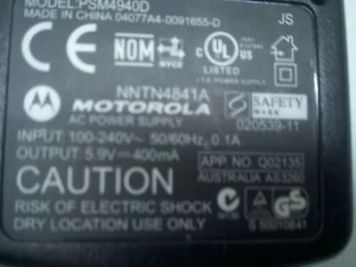 Motorola Cell Phone Wall Charger Model PSM4940D 5.9V 400mA • $9.97