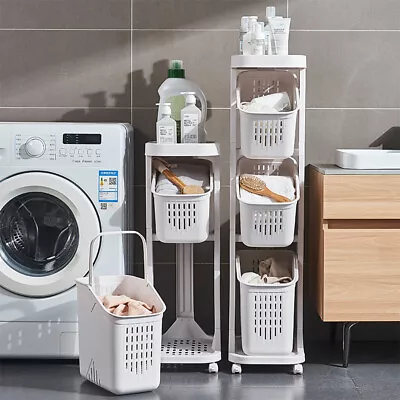 Laundry Sorter Cart Hamper Rolling Organizer Clothes Bin Basket Trolley On Wheel • £18.95