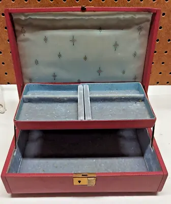 Vtg. Maroon Jewelry Box By Farrington Mid Century 5 Compartments Genuine Texol • $15.90