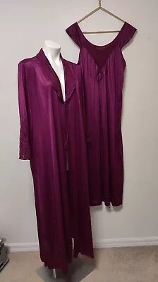 Vintage Movie Star Large Plum Sexy Nylon Peignoir Robe Nightgown Negligee Set  • $61.20