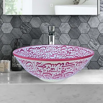 Pink Sink Painted With Arabic Letters - Round Countertop Sink Bathroom Washbasin • $199