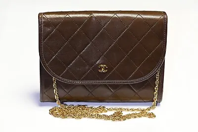 Vintage Chanel Paris Brown Quilted Leather CC Mini Flap Clutch Crossbody Bag • $2500