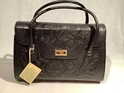 Vintage Mexican Gaitan’s Black Tooled Leather Handbag New With Tag • $125