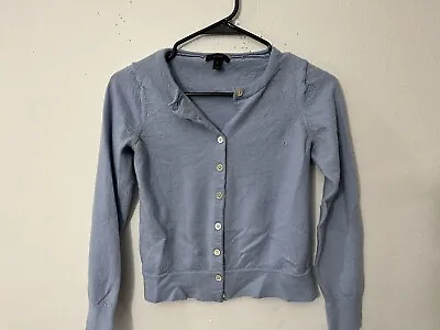 J Crew Sweater Womens Crew Neck Cardigan Blue Wool Preppy Casual Medium Solid • $12.75