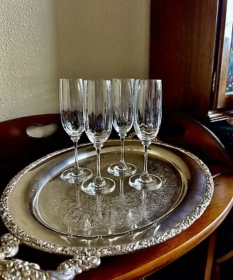 Champagne Flutes Glasses Crystal Ribbed Bowl Toasting Austria Barware Set Of 4 • $44.99
