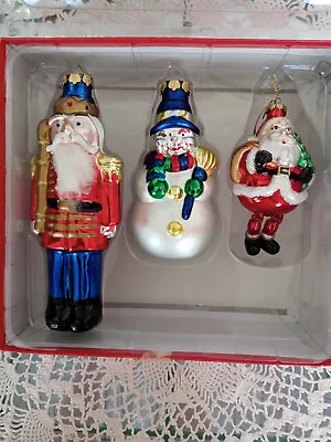 Vintage Linens N Things Blown Glass Christmas Ornaments Box Of 3 • $12.99