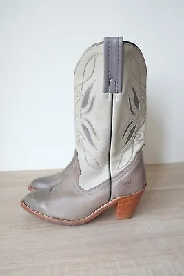 RARE VINTAGE 70s Frye Leather Cowgirl Boot Gray Green Rodeo Western 8 Cowboy • $169.99