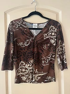 B Moss Brown And Tan Animal Print Women 3/4 Sleeve Shirt Size Medium PreOwned • $4.50