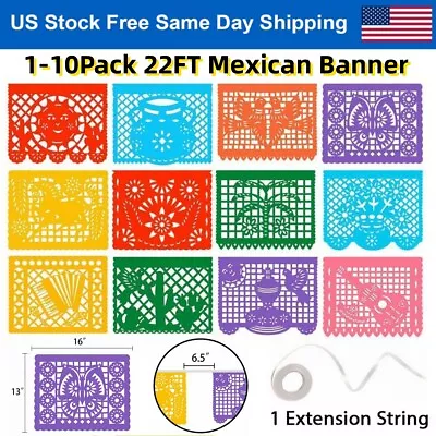 3-36Pcs 22FT Mexican Banner Large Plastic Papel Picado Banner Fiesta Party Decor • $12.86