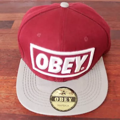 NEW Obey Cap Hat Grey Red Snap Back Hip Hop Baseball Embroidered Skate Street • $24.97