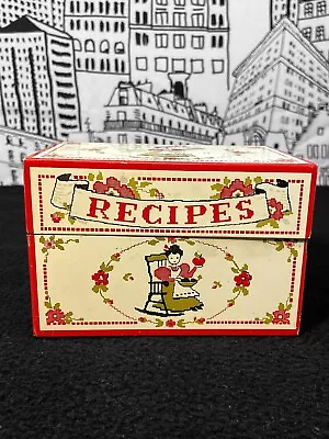 Vintage Stylecraft Recipe Box Red Tin Metal Lady Rocker W/ Dividers AND Recipes! • $16.95