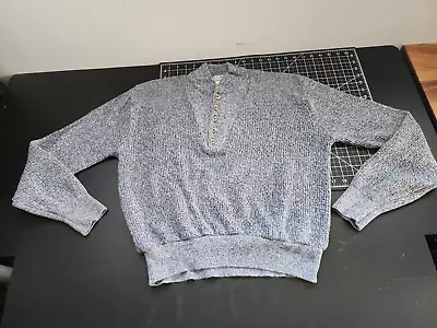 Vintage LL Bean Men's Medium Quarter Button Sweater Pullover Gray USA Knit Grey • $30.03