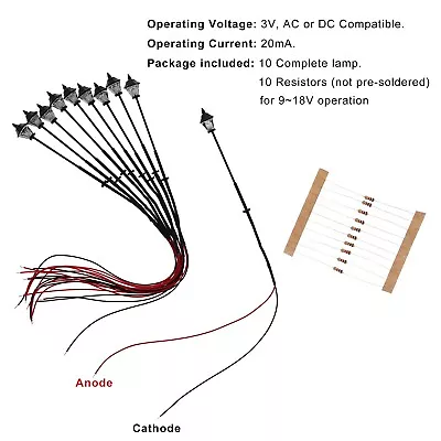 10pcs Model Railway LED HO Scale Lamps 1:87 Street Lights 2.24inch Warm White • £10.99