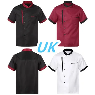 UK Adult Unisex Short Sleeve Chef Coat Restaurant Kitchen Cooking Uniform Jacket • £18.39