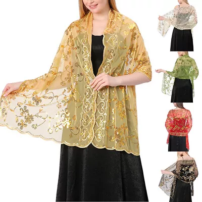 Long Chic Tulle Sequin Embroidered Wedding Shawl Wrap Pashmina Party Evening  • $6.78