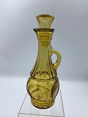 Vintage Amber Cruet Oil & Vinegar Bottle Glass Round Stopper Handle 7.75   • $19.99
