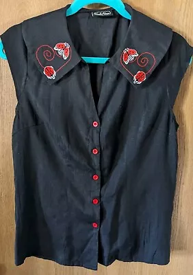 Voodoo Vixen XL Sleeveless Button Shirt  Ladybugs Black Red NWT Vintage Inspo • $16