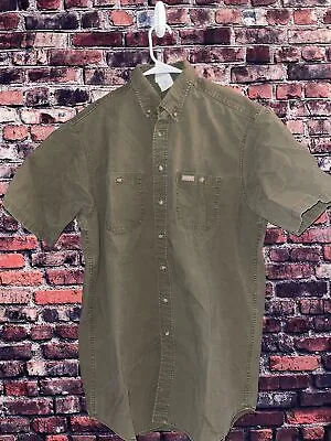 Vtg USA Carhartt Short Sleeve Button Up Work Shirt Olive Green Heavy Men’s Large • $16