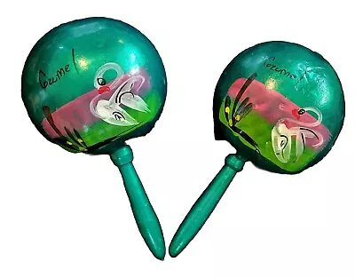 Maracas Hand Painted Cozumel Handmade Swan Green • $12.99