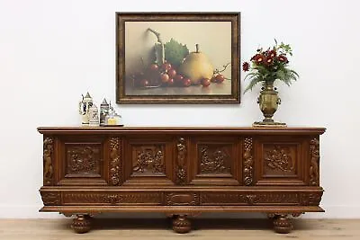 Tudor Design Antique Carved Oak Sideboard Or Buffet Cherubs #47304 • $2975