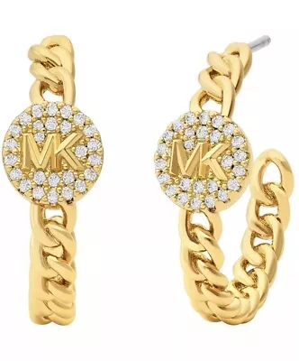 Michael Kors  Gold-Tone Plated Brass Pave Charm Hoop Earrings MRSP $100 • $50